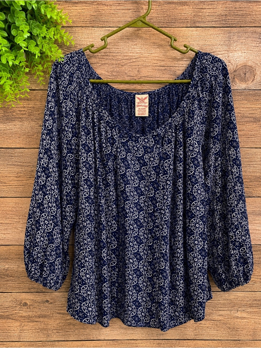 Faded Glory 1X Navy Blue Boho Peasant Top Plus Size 16W
